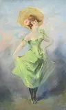 Jules Chéret, Femme à la robe verte et au chapeau à fleurs