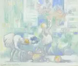 Charles Angrand, Trois jeunes filles dans le jardin, pastel sur papier