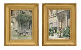 Édouard John Ravel, Terrasse des maisons - Rue de l'hôtel de ville, 1880, paire d'aquarelles sur papier