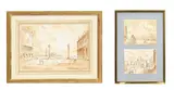 Antonio Lucarda, Vues de Venise, 1983 et 1985_,_ suite de trois lavis sépia sur papier dans deux encadrement