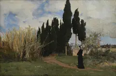 Ernst Stückelberg, Paysage provençal animé, 1876, huile sur toile