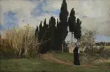 Ernst Stückelberg, Paysage provençal animé, 1876, huile sur toile