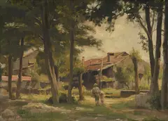 Vue d'une ferme animée by Frédéric Dufaux, huile sur toile, offered Sep 2023