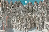 Jean Pierre Serrier, La ville sous lune, huile sur toile