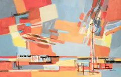 Jean Chevolleau, Mer basse au ciel rouge, huile sur toile
