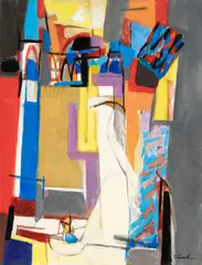 Jean Chevolleau, Rue à Péniscola, 1985, huile sur toile