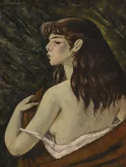 Emile Chambon, Jeune fille rousse de profil, 1953, (Annette Perrotet sur fond de sous-bois), huile sur toile