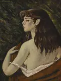 Emile Chambon, Jeune fille rousse de profil, 1953, (Annette Perrotet sur fond de sous-bois), huile sur toile