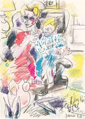 Gen Paul, Femme et l'enfant, 1968, pastel gras sur papier