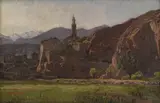 Eugène Etienne Sordet, Vue de village, 1885, huile sur carton