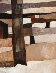 Charles Monnier, Village, huile sur papier marouflé sur toile