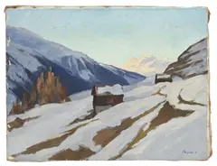 Frédy Hungrecker, Coucher de soleil, Val d'Hérans (Valais), 1950, huile sur toile