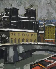 Jean Couty, Lyon sous la neige, huile sur toile