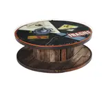 Peter Klasen, table basse, 1996, acrylique, collage, peinture aérosol et plateau de verre sur bobine de bois et métal