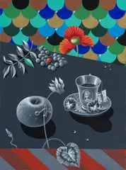 Igor Tulpanov, Nature morte à la tasse à thé, acrylique sur toile