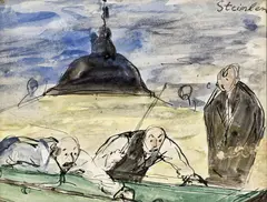 Théophile Steinlen, Les joueurs de billard, aquarelle