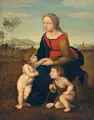 Raffael Sanzio da Urbino, Maria mit Christuskind und Johannes dem Täufer, Um 1507/1508, Öl auf Leinwand, doubliert