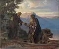 Friedrich Martersteig, (zugeschr.), Der Reformator Ulrich von Hutten wird von Huldrych Zwingli nach Ufenau am Zürcher See gebracht. Wohl 3. Viertel 19. Jh, Öl auf Leinwand
