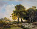 Dominik Schufried, Landschaft mit Bauernhof und Eichen-Allee, 1872, Öl auf hochfester, beidseitig grundierter Malpappe