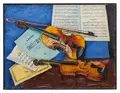 Siegfried Berndt, Musikstillleben mit zwei Geigen, Um 1930, Öl auf Leinwand