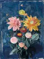 Wilhelm Lachnit, Stillleben mit Dahlien, 1934, Tempera auf kräftigem, strukturierten "PM Fabriano"-Papier
