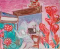 Charles Crodel, Interieur (Blick auf Berglandschaft). 1950er/1960er Jahre, Öl auf Leinwand, an den o