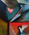 Günter Horlbeck, Vögel, 1980, Öl auf Hartfaser
