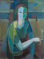 Eckhard Kempin, Frau in Landschaft, 1976, Öl auf Hartfaser