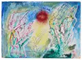Edmund Kesting, Morgenstimmung auf dem Darß, 1960, Mischtechnik, partiell geritzt, über Gips (gespachtelt) auf Pappe (Deckel eines Aquarellpapierblocks)