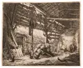 Adriaen van Ostade, Die Scheune, 1647, Radierung auf leichtem Bütten mit Wasserzeichen