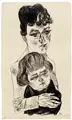 Conrad Felixmüller, Frau Matil und Sohn, Lithografie auf chamoisfarbenem Papier