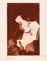 Conrad Felixmüller, Stillende Mutter, 1921, Farbradierung mit Aquatinta auf Kupferdruckbütten