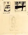 Hermann Glöckner, Zwei Stühle und Uhr, 1923, Federzeichnung in Tusche / Bleistiftzeichnung, drei Darstellungen auf einem Blatt