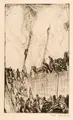Josef Hegenbarth, Feuer, Um 1920, Radierung auf gelblichem Papier