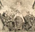 Lasar Segall, In der Anstalt, Wohl 1912, Kohlestiftzeichnung partiell mit Farbstiftzeichnung und weiß gehöht