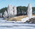 Ulrich Eisenfeld, Vereiste Birken am Oredamm, 1999, Farbige Pastellkreidezeichnung
