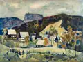 Alfred Hesse, Bielatal mit Pfaffenstein, Wohl 1970, Aquarell