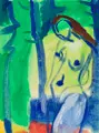 Fritz Keller, Weiblicher Akt im Grünen. Wohl 1970er/1980er Jahre, Gouache