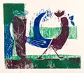 Ulrich Knispel, Schreitender Hahn. 1951 oder 1957, Farbmonotypie