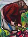 Curt Querner, Rübenausmacherin in roter Jacke, 1956, Aquarell auf Aquarellkarton
