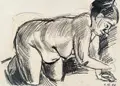 Curt Querner, Kniender weiblicher Akt (Herta Mickan), 1966, Grafitzeichnung