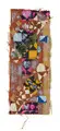 Albert Wigand, R F T, 1967/1969, Collage (Textilien, bedruckte Papiere, bedruckte Goldfolie) und Deckfarben auf weißem, dünnen Karton