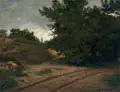Wilhelm Amberg, Weg mit Buchen, Öl auf Malpappe