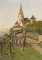 Adolf Fischer-Gurig, Abendstimmung an der Basilika Rankweil auf dem Liebfrauenberg (Vorarlberg)