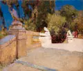 Erich Kips, (zugeschr.), Parkanlage mit Treppe (Villa d'Este, Tivoli?). Späte 1890er Jahre, Öl auf Leinwand, auf dem originalen Spannrahmen