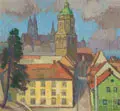 Rudolf Bergander, Meissen mit Frauenkirche, 1948, Öl auf Hartfaser