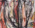 Werner Bielohlawek, Vorhangbild, 1992, Mischtechnik (Kohle, Öl, Kreide und Deckfarben) auf Packpapier