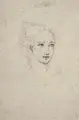 Peter Rittig, Bildnisstudie einer jungen Frau. Wohl 1820er Jahre, Bleistiftzeichnung auf Bütten