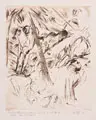 Paul Kleinschmidt, Szene aus Don Quijote, 1919, Kaltnadelradierung in Dunkelbraun auf leichtem Büttenkarton