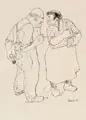 Paul Rosié, Die gute Ehe, 1948, Federzeichnung in Tusche auf beigefarbenem, leicht fasrigem Papier